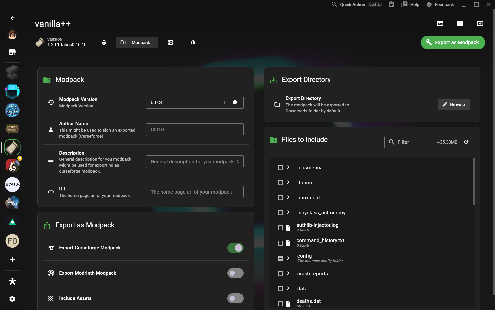 Modpack Export